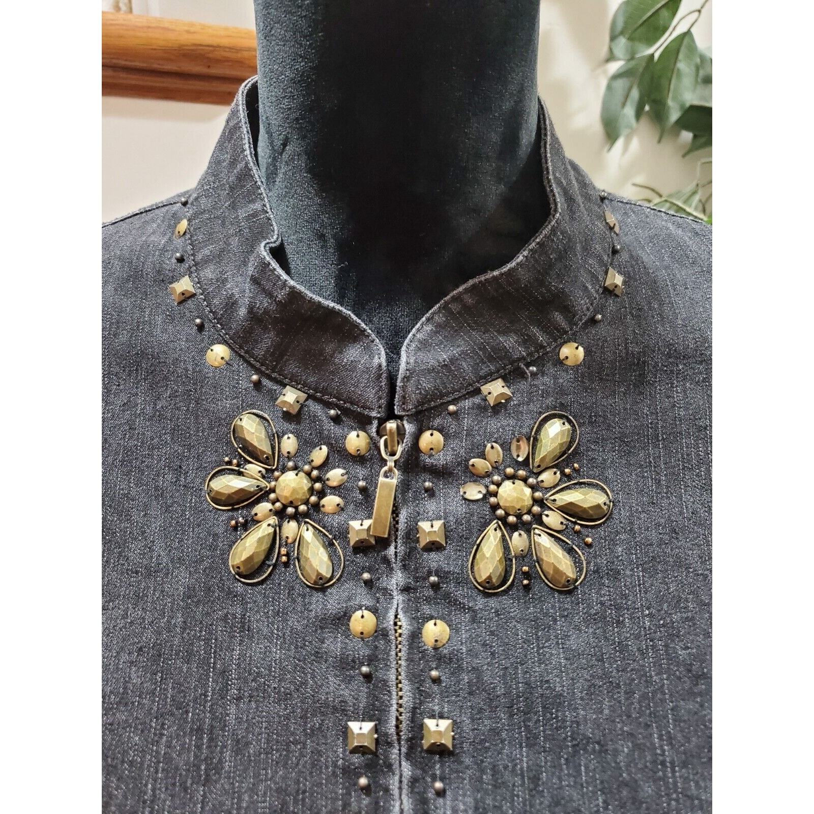 Alfred Dunner Women Gray Denim Ramie Long Sleeve Full Zip Casual Jacket Size 16W Item image 3