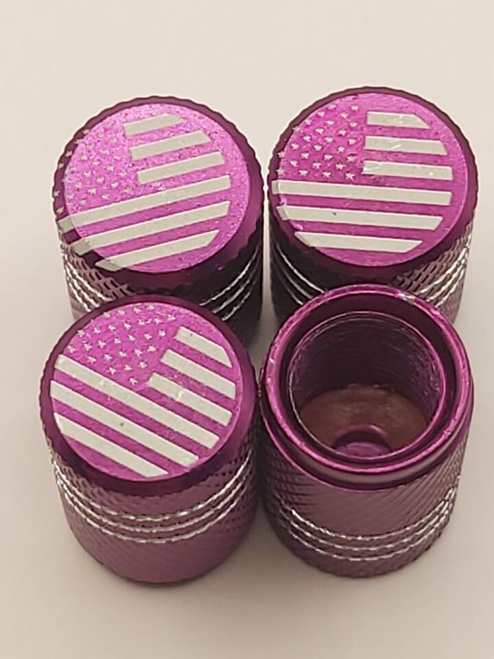 Set of 4 Purple American Flag Tire Valve Stem Caps For Car, Standard Fit... - $7.24
