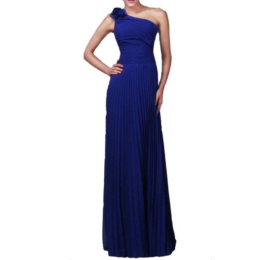 Kivary Women's Long One Shoulder Pleated Chiffon Royal Blue Prom Evening Party D