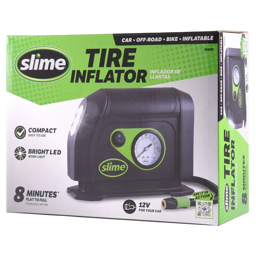 Slime 12V Tire Inflator, Air Compressor, LED Light, 100 Psi Max, Black | 40050