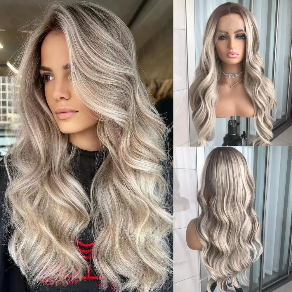 Long Wavy Lace Front Wig Synthetic Hair for Women Highlight Blonde Glueless La - £41.28 GBP+
