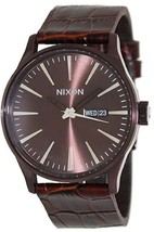 NWT Nixon Men&#39;s A105471 &quot;Sentry&quot; Brown Stainless Brown Leather Watch - £100.48 GBP
