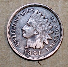 1891 U.S.  Indian Cent 95% Copper Variety Extremely Fine Grade Circulated - $19.00