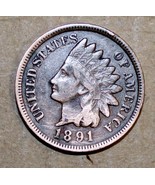 1891 U.S.  Indian Cent 95% Copper Variety Extremely Fine Grade Circulated - $19.00