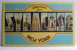 Greetings From Syracuse New York Large Big Letter City Postcard Linen Dexter NY - £8.54 GBP