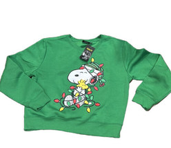 Peanuts Snoopy Womens Sweatshirt New Sz S Christmas Lights Green - £26.27 GBP