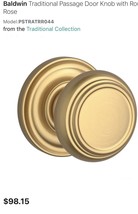 Baldwin PSTRATRR044 Traditional Passage Door Knob with Round Rose Satin Brass - £70.45 GBP
