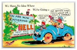 Comic Couple on Roadtrip Now Entering Hell Chrome Postcard S6 - $4.42