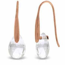 6.0 Carat 14K Rose Gold Fish Hook Earrings w/ Dangling Briolette White Topaz - £292.51 GBP