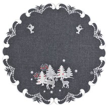 Round Dark Gray And Silver Reindeer Table Topper Scarf Place Mat Round Doily Sma - £34.32 GBP