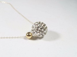 14K Yellow Gold Pave Ball Bead Necklace - £51.27 GBP