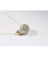 14K Yellow Gold Pave Ball Bead Necklace - £51.27 GBP