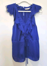 Rebecca Taylor Womens Tank Top Sz 8 Ruffle Sleeveless Royal Blue Scalloped - $448.60 MXN