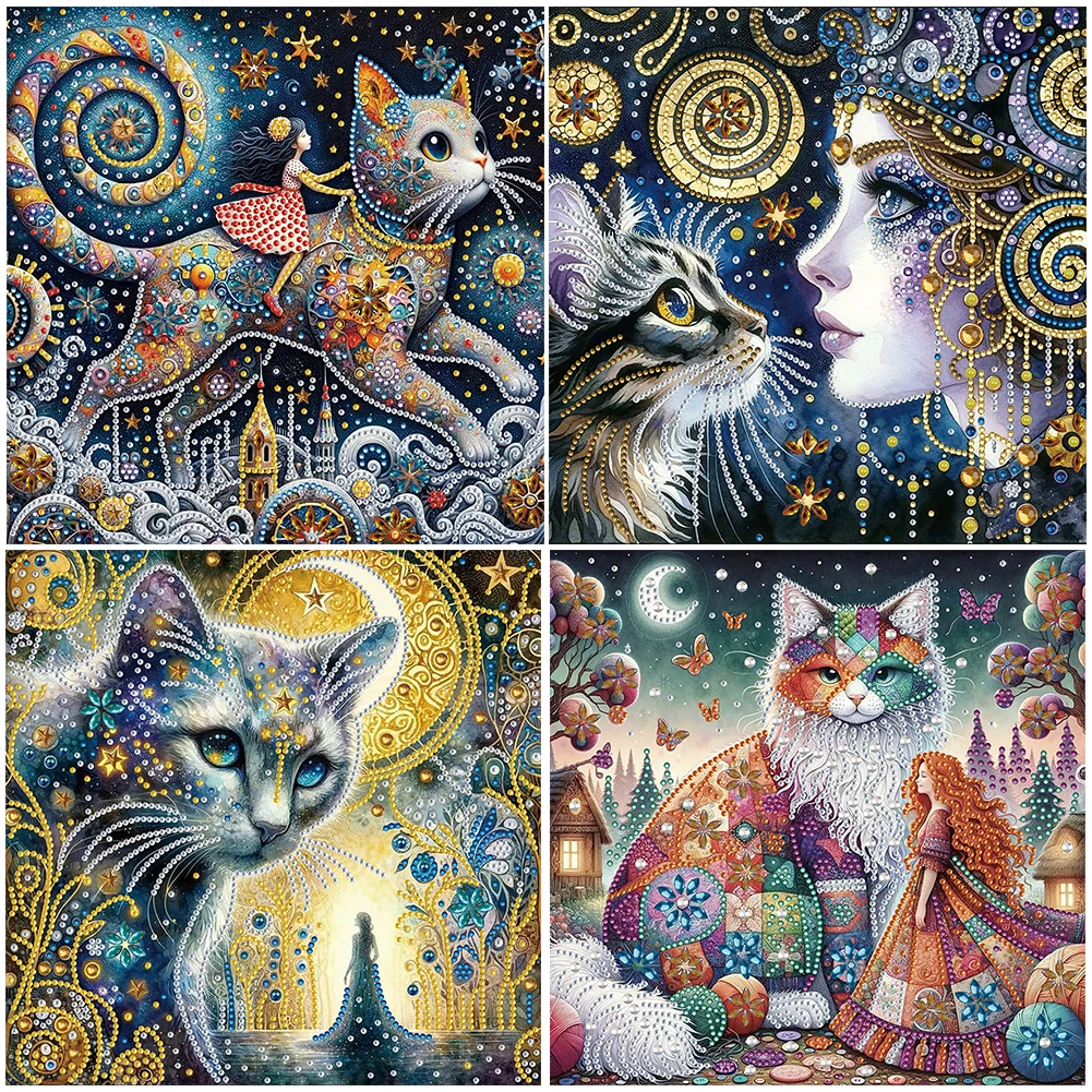 5D DIY Partial Special Shaped Drill Diamond Painting Cat Decoration 30x30cm - £11.78 GBP