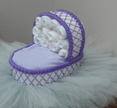 Bassinet Diaper Cake Lilac Purple and Silver Theme Baby Shower with Tutu Skirt - $73.60