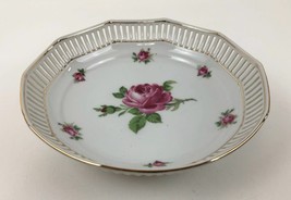 Schumann Rim Soup Bowl Roses Buds Pierced Gold Trim Bavaria Porcelain Se... - £19.78 GBP