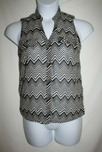 Charlotte Russe Juniors MEDIUM Chevron Zig Zag Stripe Sheer Top Gold Buttons - $10.70