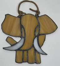 Stained Glass Window Suncatcher Elephant Orange Tan White leather hanger Safari - £16.43 GBP