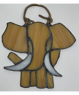 Stained Glass Window Suncatcher Elephant Orange Tan White leather hanger... - $21.04
