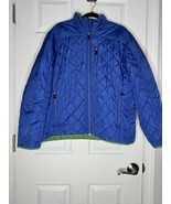 LANDS END Boys Primaloft Quilted Jacket Bright Blue/Green Zipper Pocket ... - $463.85 MXN