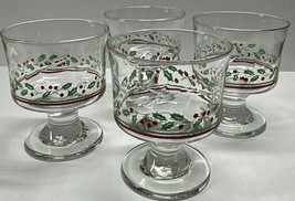 Arby&#39;s Libbey Dessert Dishes 4 Vtg Glasses Holly Berry Gold Rim Christmas - £18.67 GBP