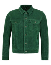 Mens Green  Leather Trucker Jacket Pure Suede Custom Made Size S M L XL 2XL 3XL - £120.90 GBP