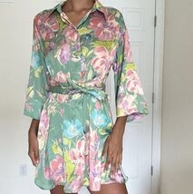 NWT ZARA WOMAN PRINTED FLORAL SATIN EFFECT SHIRTDRESS GREEN SZ Large | 8... - $84.15
