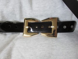 &quot;&quot;BLACK, SHINY FAUX LEATHER, LARGE BUCKLE&quot;&quot; - BELT - NEW- HOT IN HOLLYWO... - £7.74 GBP