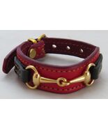 Equestrian Bit Bracelet Red Black Leather Gold Snaffle Horse Handcrafted... - $82.99