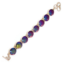 Peacock Color Shell Round Gemstone 925 Silver Handmade Statement Toggle Bracelet - £25.79 GBP