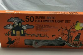 50 Super Brite Orange Halloween Light Set Indoor Outdoor Steady Or Flashing 24ft - £15.71 GBP