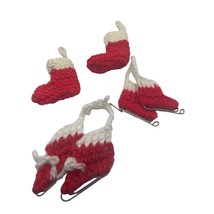 Set of 4 Handmade Crocheted Ornaments 2 Ice Skates 2 Stockings - £7.19 GBP