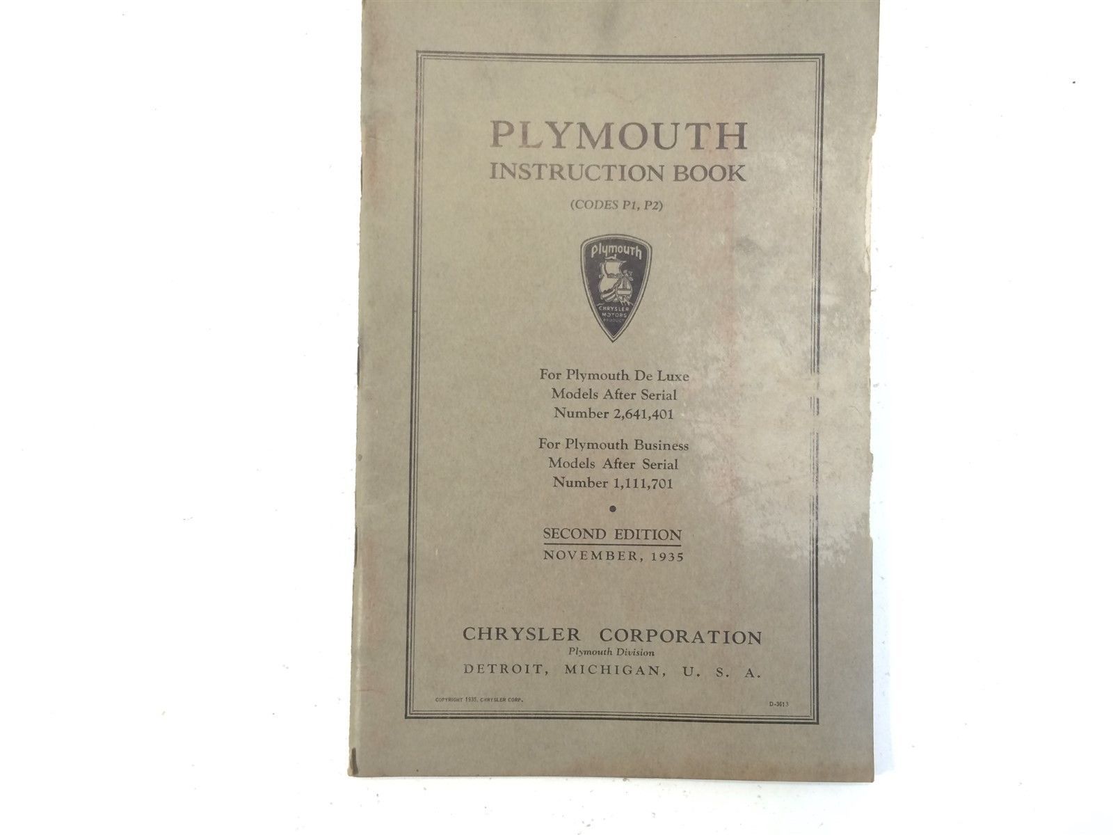 1935 Plymouth Instruction Book (Code P1, P2) Second Edition OEM Chrysler - $19.99