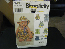 Simplicity 9784 Baby Dress, Pinafore, Panties Pantaloons Hat Pattern - Size XS-L - £10.33 GBP