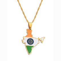 Anniyo India Map Flag Pendant Necklaces Silver Color / Gold Color Indian Jewelry - £13.39 GBP