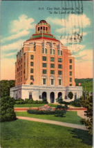 City Hall Asheville In The Land Sky North Carolina NC Linen Vintage Post Card - £6.80 GBP