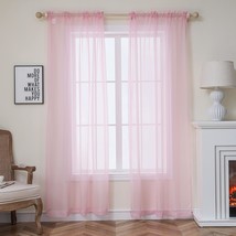 Window Light Pink Sheer Curtains, 52 X 84 Inches Each 2 Panels Sheer Curtain Gir - £21.93 GBP