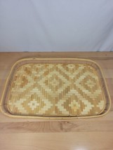 Vintage Bamboo Woven Rattan Trays Wicker Tiki Bar Trays Mid Century 19&quot; x 13&quot; - £7.98 GBP