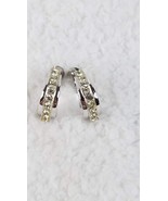 Vintage Screw Back .75&quot; Hoop Earrings Clear Crystals Silver Tone - £11.82 GBP