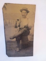 PHOTO Tin Type TINTYPE Photograph Man with flask, cigar and book Country - £120.55 GBP
