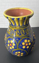 Handpainted Red Clay Folk Art Vase Mexico - £14.33 GBP