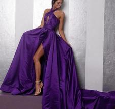 A-line Dark Purple Evening Dress Halter Long Prom Dresses Evening Formal... - £127.52 GBP