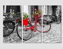 Retro Red Bicycle Canvas Print Vintage Bike on Black and White Abstract Photo Ri - £38.71 GBP