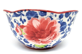 Pioneer Woman Soup Cereal Bowl Stoneware Floral Scallped Edge Blue Red - £10.19 GBP