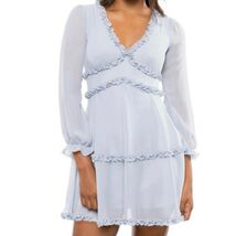 B. Darlin V-neck Tiered Ruffle Accents Light Blue Mini Dress Sz 3/4 Junior - $29.10