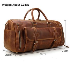 Vintage Crazy Horse leather Travel Bag With Shoe Pocket 20 inch big capacity Rea - £368.91 GBP