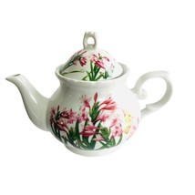 White Teapot Spring Purple Crocus and Yellow Hummingbirds No Maker Mark Vtg - £34.23 GBP
