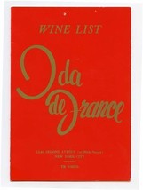 Ida de France Wine List Second Ave at 80th Street New York City  - £22.15 GBP