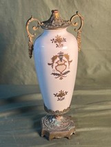 Vintage Porcelain Pottery Vase Urn Brass Bronze Mounted Lamp Base Light ... - $126.75