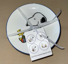 4 Peanuts Snoopy Woodstock Ceramic Appetizer Snack Plates Easter Purple Rims NEW - £18.42 GBP